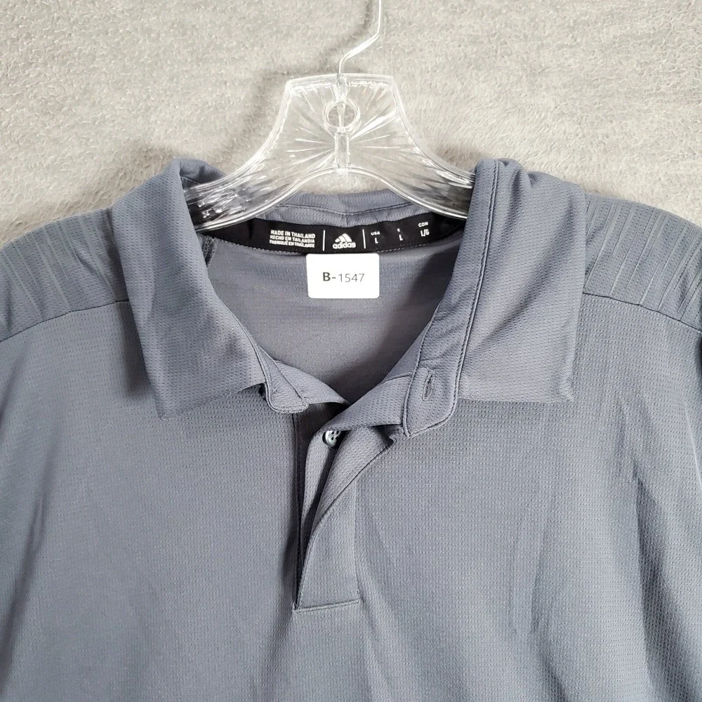 Adidas Men Polo Shirt Large‎ Gray Golf Logo Short Sleeve Collar Pullover